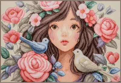 Produktbild von Lanarte Kreuzstich Stickpackung "Sie tauchte in Rosen ein", Zählmuster, 43x29cm