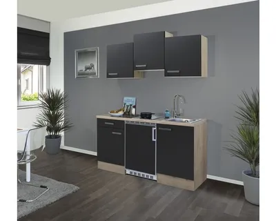 Obrázek produktu pro Rovná kuchyňská linka se spotřebiči Flex Well Santo 150,5 cm barva čela antracitová matná barva korpusu san remo dub světlá
