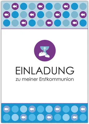 Produktbild von 4x Moderne Einladungskarte zu meiner Erstkommunion für Jungen mit Fischen