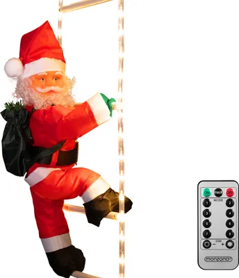 Produktbild von MONZANA® LED Weihnachtsmann Leiter XL 90cm für In-/Outdoor Timer 8 Leuchtfunktionen dimmbar Santa Claus Nikolaus Weihnachtsdeko Weihnachtsfigur