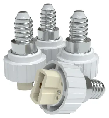 Produktbild von EAZY CASE 4x Lampensockel Adapter – Konverter für E14 Fassung auf G9 Lampenadapter für LED-/Halogen- und Energiesparlampen Sockeladapter, Weiß