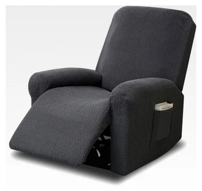 Produktbild von 4-teiliger All-Inclusive Sesselbezug, Stretchbezug für Relaxsessel, mit Taschen, für Fernsehsessel und Liegesessel (Dunkelgrau)