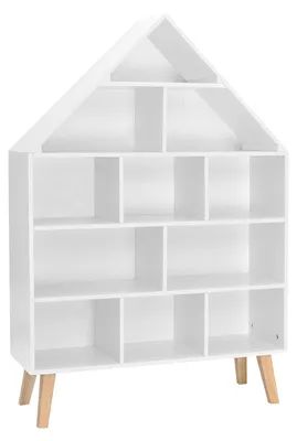 Obrázok produktu pre Polica na detské knihy v tvare domu, s 5 úrovňami | Biela | 80 x 24 x 116 cm