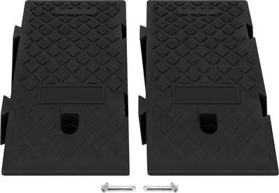 Immagine prodotto di Set di 2 rampe per soglie - Rampe in plastica - Antiscivolo - Portatili - Per sedie a rotelle - Per biciclette/auto/scooter - Per gradini/cordoli - Nero