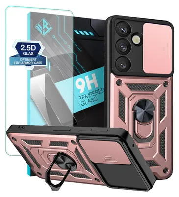 Produktbild von Armor Handyhülle für Samsung Galaxy S25 mit 9H Displayglas Displayschutz Kameraschutz Handy Panzer Case Cover Schutzhülle Outdoor Farbe: Rosegold