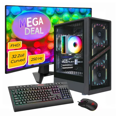 Produktbild von GAMEMAX MegaDeal AERIS GB SET2775 8119 Ryzen 7 5700X 16GB RAM 480GB SSD RTX 5060 + MSI MAG 32C6X Curved Monitor 80cm (32") + Maus & Tastatur