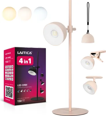 Produktbild von LAITICA LED ORBI 2.5W Schreibtischlampe - 4-in-1 Rosa, USB-Ladestation, DREI LICHTFARBEN