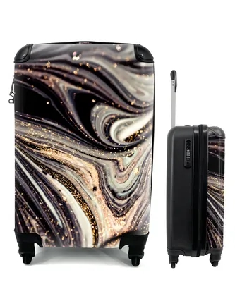 Produktbild von MuchoWow® Koffer Handgepäck Trolley Rollkoffer Kleine Reisekoffer mit 4 Rollen - Marmoroptik - Schwarz - Gold - Weiß - Glitter - Marmor - Cabin Size < 55x40x23 cm & 55x40x20 cm - Fotokoffer - Kabinenkoffer - Boardgepäck - Reise-Box - Reisekoffer - Reisegepäck - Koffer mit Bild - Trolley für Kinder