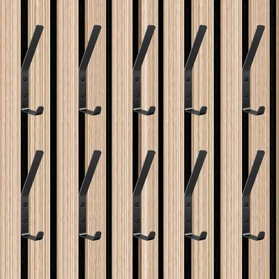 Produktbild von 10 Haken für Akustikpaneele, Doppelgarderobenhaken, Aluminium, Kleiderhaken für Akustikpaneele, Wandpaneele, Haken für Jacken, Mäntel, Hüte, schwarz, 13 mm
