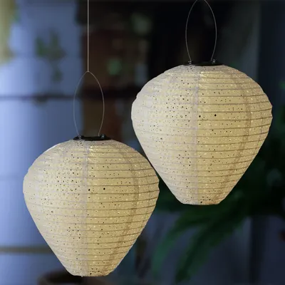 Produktbild von LED Solar Lampion Ballon - mit Blumenmuster - H: 30cm - D: 30cm - Lichtsensor - weiß - 2er Set