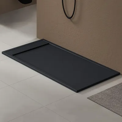 Produktbild von doporro Duschtasse Duschwanne 80x160x3cm aus Mineralguss in Anthrazit Rechteckig DIN-Anschlüsse für bodenebene Montage geeignet Geoma10