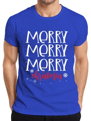 Immagine prodotto di Maglietta da uomo Merry Merry Merry Christmas - Regalo di Natale, Blu, XL