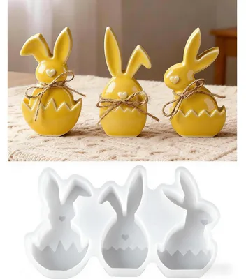 Image de 3 moules en silicone, forme de lapin de Pâques, pour coulage de plâtre et de résine