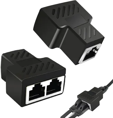 Produktbild von 2 Stück LAN Splitter Verteiler RJ45 Splitter RJ45 Kupplung 1 auf 2 Gleichzeitig Adapter Ethernet Netzwerk Adapter für Cat5 Cat5e Cat6 Cat6e Cat7 Cat8