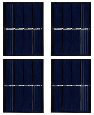 Obrázek produktu pro 4 kusy solárních panelů, každý o výkonu 0,65 W a napětí 2 V, určených pro DIY projekty a nabíjení baterií v hračkách, rozměry 60 x 80 mm