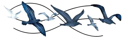 Produktbild von Wandbild aus Metall Möwen L60cm Blau Grau Creme Maritim Wanddeko Wandskulptur Vogelschwarm Metall Deko Industrial Wandkunst Design