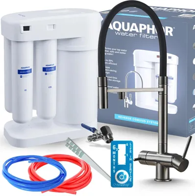 Produktbild von Aquaphor Morion 101S RO Trinkwasserfilter-Set + HighFlex Dreiwege-Küchenarmatur - Graphit