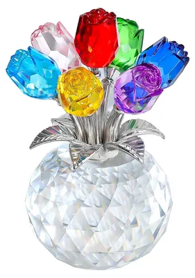 Produktbild von Rosenstrauß-Figur aus künstlichem Kristall mit runder Vase, handgefertigte Rosenblumen-Geschenkidee für Valentinstag, Muttertag, Geburtstag und Jahrestag