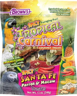 Immagine prodotto di Tropical Carnival Spicy Santa Fe™ Parrot Treat - Una miscela di leccornie esotiche con tagliatelle croccanti e un pizzico di piccantezza data dal peperoncino per pappagalli di grandi dimensioni (jaco, amazzoni, cacatua, arya) 340g