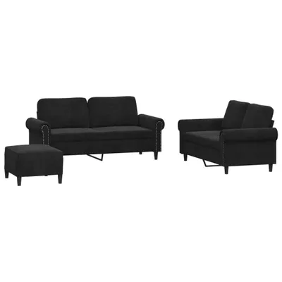 Produktbild von vidaXL 3-tlg. Sofagarnitur mit Kissen Schwarz Samt