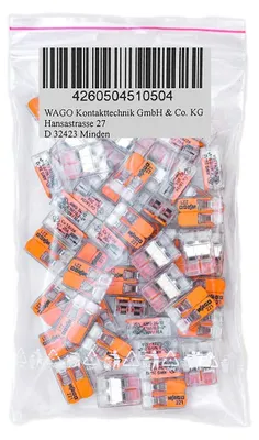 Produktbild von WAGO 50 Stück 221-412 Verbindungsklemme, 2-adrig, mit Hebel, 0,2-4qmm kleine Form, transparent