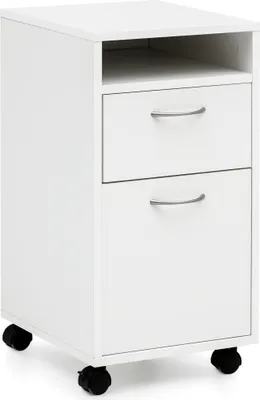 Produktbild von Rollcontainer WL5.901 Weiß 33x63x38 cm Schreibtisch-Unterschrank Holz | Roll-Kommode Modern | Bürocontainer Schubladenschrank mit Tür | Kleiner Schreibtischschrank mit Rollen