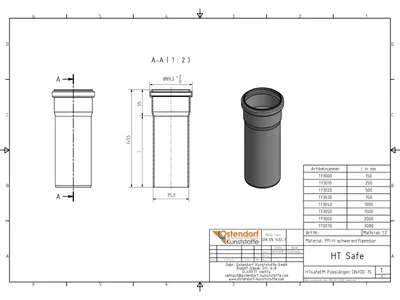 Produktbild von HTsafe Rohr mit Muffe DN 75 2000 mm