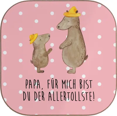 Produktbild von Mr. & Mrs. Panda Tischuntersetzer Bären mit Hut - Rot Pastell - Geschenk, Muttertag, Vatertag, Familie, Untersetzer für Gläser, Glas, Bär, Dad, gläseruntersetzer, Coaster