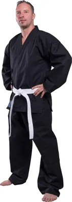 Produktbild von TEKKA BUDO Ninjutsu Anzug Pro schwarz 12 oz schwer - Ninjutsu Gi Set (Jacke, Hose mit Gummibund, weißer Gürtel) - Größe 180 cm