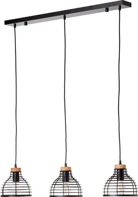 Produktbild von BRILLIANT moderne Pendelleuchte AVIA | Drei flammige Hängeleuchte mit schwarzem Schirm mit nachhaltigem Holzdetail Ø 47 cm| 3x E27 Fassung max. 52 W | Metall/Holz