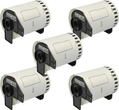 Produktbild von vhbw 5x Rolle mit Halter 103mm x 30,48m kompatibel mit Brother P-Touch QL 1110 NWB, QL 1110 Serie, QL 1110 NWBc Drucker - Selbstklebend Schwarz Weiß
