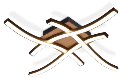 Image de ZMH plafonnier LED plafonnier salon 24W bois lampe salon 3000K blanc chaud design moderne lampe chambre noir métal lampe cuisine