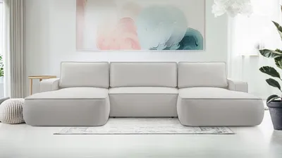 Image de AX LIVING Canapé Ablia Forme U avec fonction sommeil Gris clair 364 cm de large