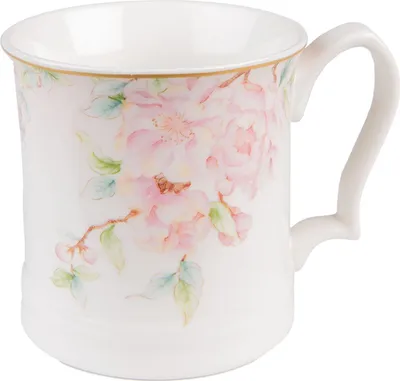 Produktbild von Becher Porzellan 414 ml Weiß Rosa Blumenmuster Goldrand Clayre & Eef 6CEMU0126