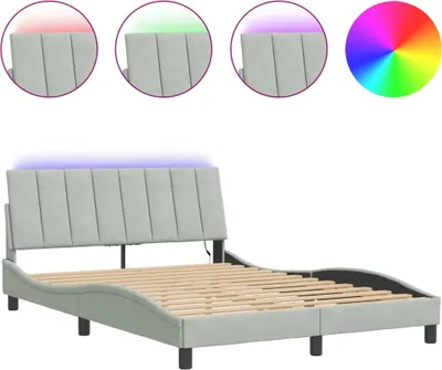 Produktbild von vidaXL Bettgestell mit LED ohne Matratze "Hanko" Hellgrau 140x190 cm Samt