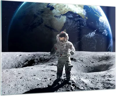 Produktbild von Bilder auf glas - Astronaut Mond Erde Raum - 100x70cm - Glasbilder - Wandbilder - Kunstdruck - zum Aufhängen bereit - Wanddekoration aus Glas - Glas Bilder - Wandbild auf Glas - GAA100x70-2864
