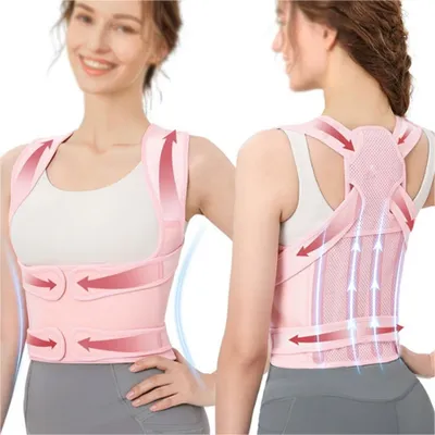 Produktbild von Haltungskorrektur,Rückenbandage,Rücken Geradehalter für Damen und Herrenverstellbar,Rückenkorrektur, lindert Rücken- und Nackenschmerzen Rosa M
