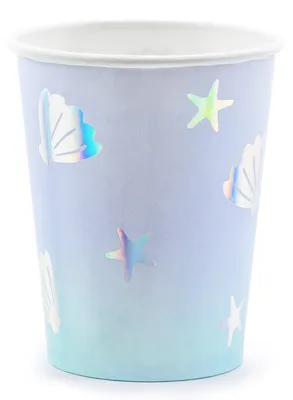 Produktbild von 6 Meerjungfrau Einhorn Pappbecher blau 220ml irisierend - Einheitsgröße