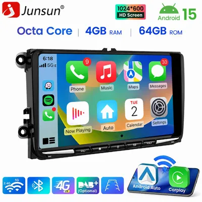 Produktbild von 4+64G Android 15 Carplay Autoradio GPS Navi WIFI 4G BT DAB+ SWC USB FM RDS Für VW GOLF 5 6 Touran Tiguan Passat Seat Jetta 8-Kern, KI-generiertes Bild