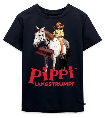 Produktbild von Spreadshirt Pippi Langstrumpf Reitet Auf Kleiner Onkel Kinder Premium T-Shirt, 122/128 (6 Jahre), Navy