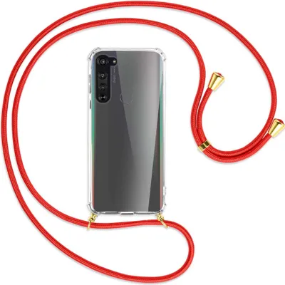 Produktbild von Handykette Backcover-Schutzhülle mit Band (Metall goldfarben) für Motorola Edge - rot