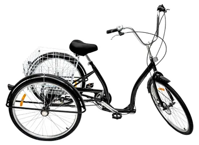 Produktbild von 26 Zoll Dreirad für Erwachsene 3-Rad-Fahrrad 6-Gang mit Einkaufskorb höhenverstellbar für Reisen und Radfahren (Schwarz)