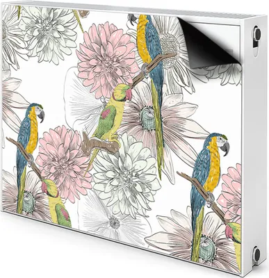 Produktbild von Magnet Heizkörper Heizkörper-Abdeckung Heizkörperabdeckung 80x60 cm - Papagei, und Blumen