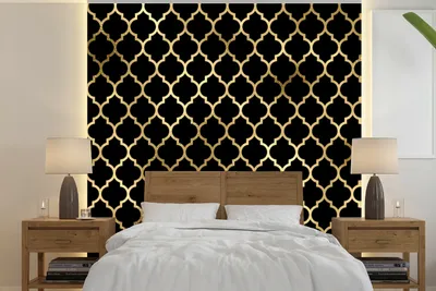 Produktbild von MuchoWow® Fototapete für Wohnzimmer oder Schlafzimmer Wandtapete Vinyl Motivtapete Muster - Gold - Schwarz - 240x240 cm - Schlafzimmer-Tapete