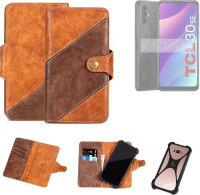 Produktbild von K-S-Trade Handyhülle Schutzhülle Bookstyle Case Wallet-Case kompatibel mit TCL 30 Se Cover Klapphülle Kantenschutz Smartphone dunkelbraun braun 1x