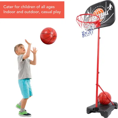 Obrázok produktu pre Detský basketbalový kôš pre vnútorné a vonkajšie použitie, výškovo nastaviteľný, pre malé deti, kompletná hračka s príslušenstvom