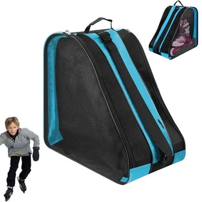Produktbild von Rollschuhtasche 38x25x36 cm - Rollschuhtasche für Inlineskates Schlittschuhe Eishockeyschuhe - verstellbarer Schultergurt - Blau