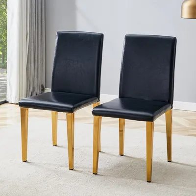 Produktbild von MODFU Esszimmerstuhl 2er-Set schwarz,Küchenstuhl mit goldenen Metallbeinen und 47 cm hohe Rückenlehne,Bürostuhl,Loungesessel für Esszimmer