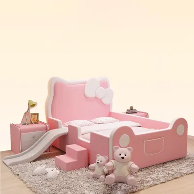 Produktbild von Kinderbett Prinzessinnenbett Mädchenbett Einzelbett Rutschenbett Geländerbett Cartoonbett 1200*1900mm 【W378】
