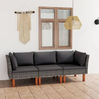 Produktbild von 3-Sitzer-Gartensofa mit Kissen Sitzecke Balkon Gartenlounge Outdoor Garten Lounge Sofa Garten Couch Grau Poly Rattan
